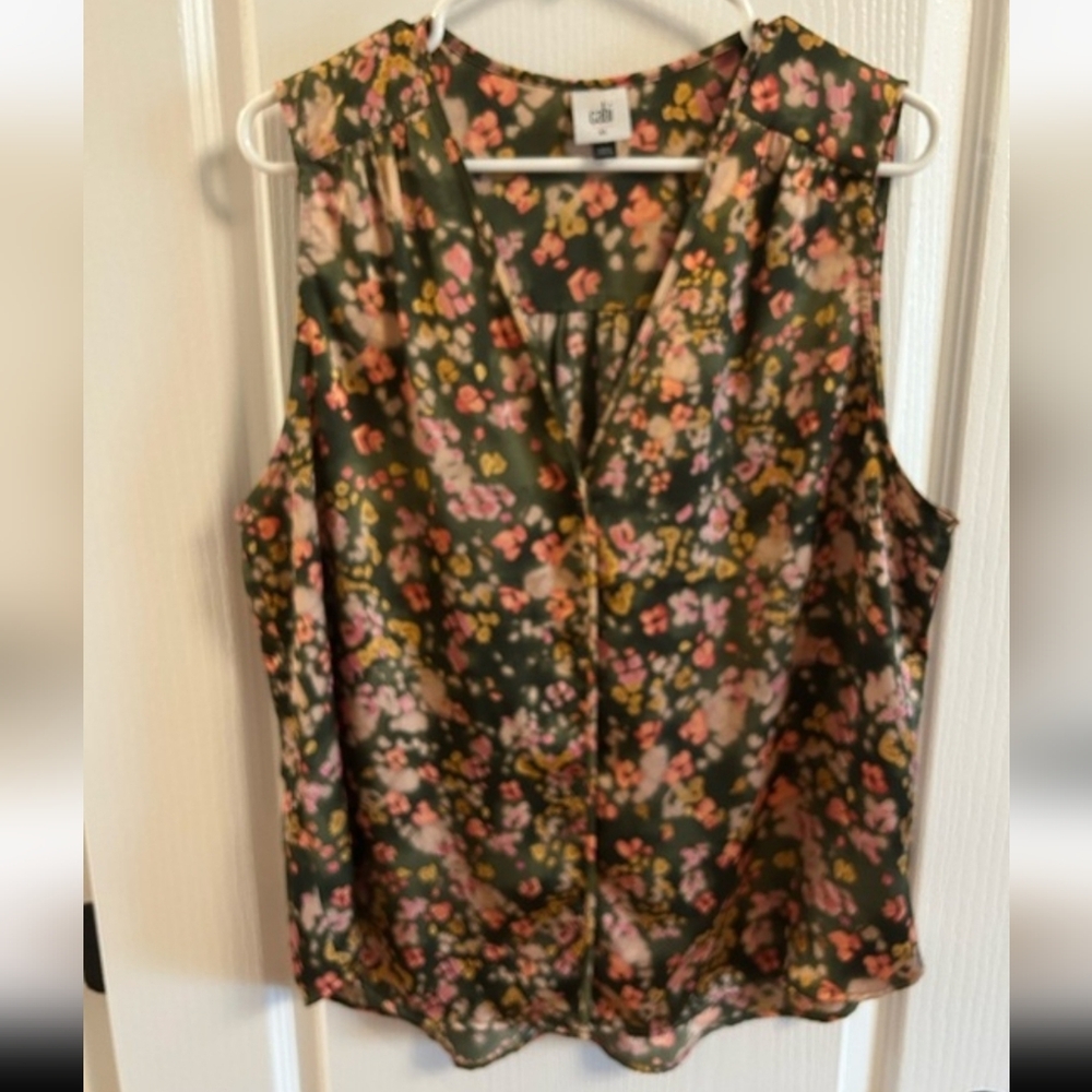 CAbi Olive Green Floral V-Neck Camisole